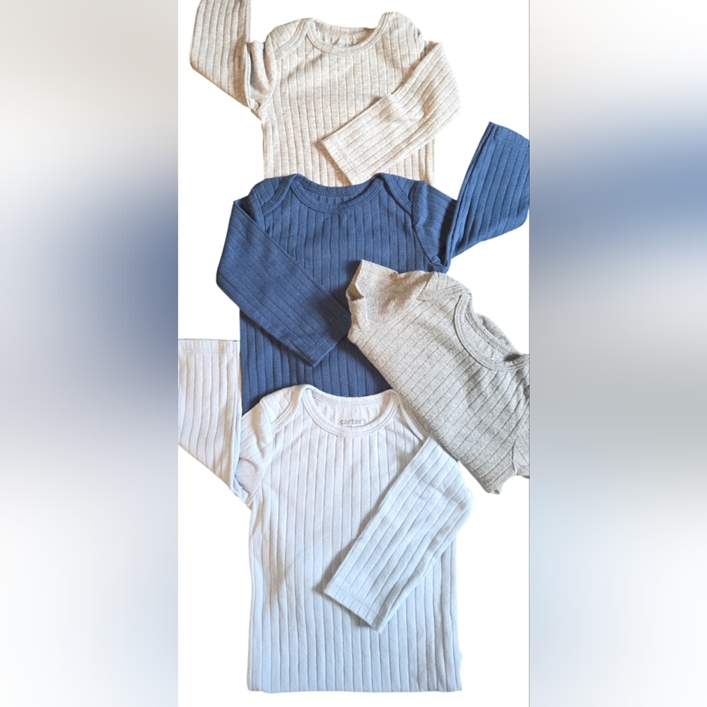 Carter's 3pc Ribbed Knit Long Sleeve Onesie ✨️ Bonus 1pc Short Sleev Asst. Color